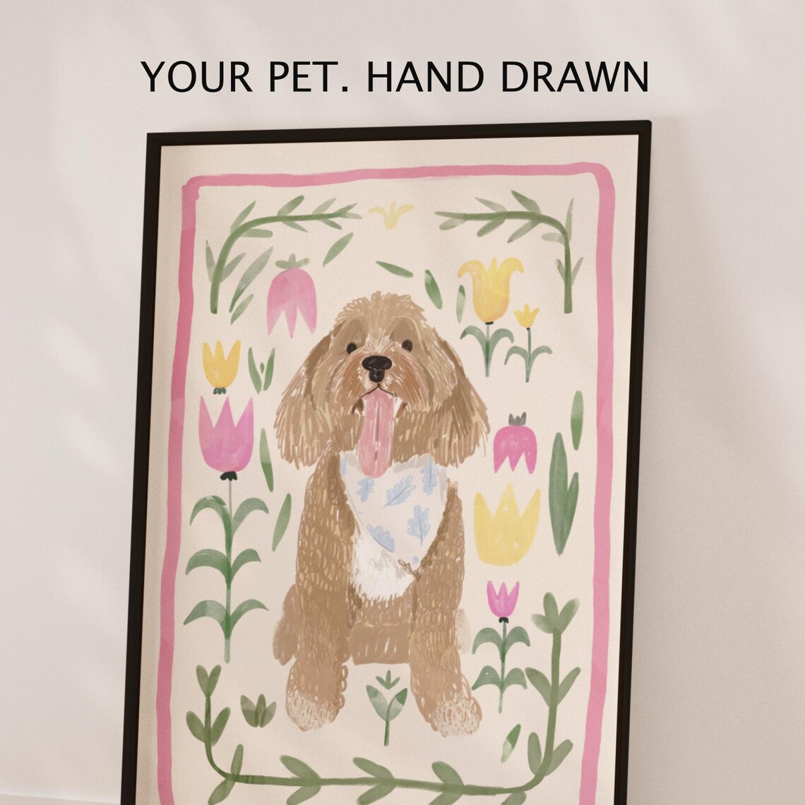 Custom Pet Portrait Watercolor Floral Memorial Print