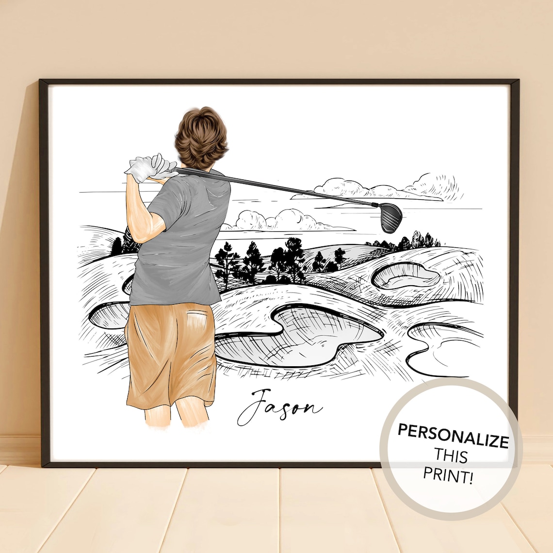 Personalized Golfer Print, Fathers Day Gift