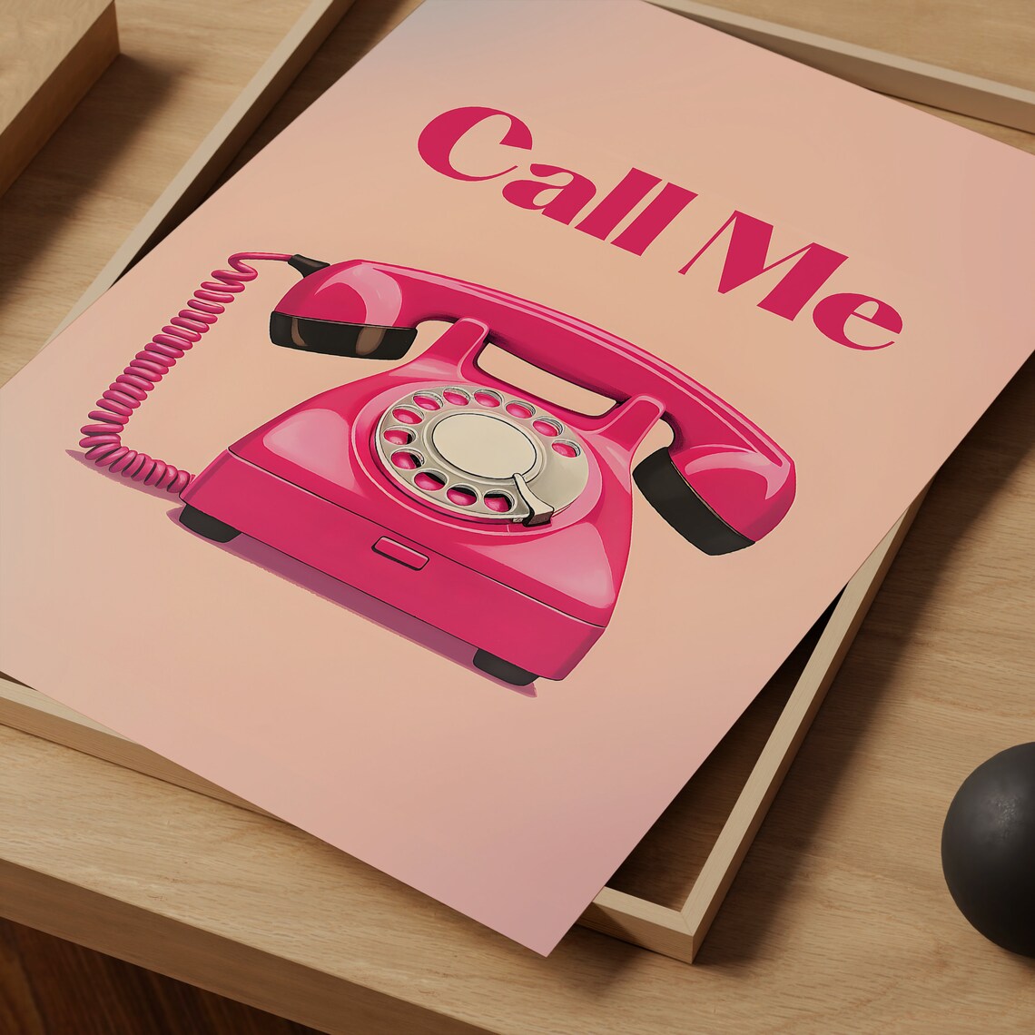 Call Me Poster with Pink Retro Rotary Phone Vintage Phone Decor - Image 3