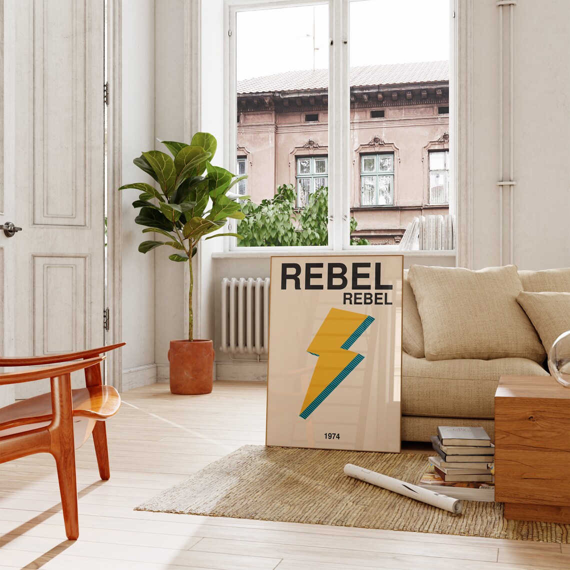David Bowie Rebel Rebel 1974 Yellow Lightning Bolt Retro Music Poster - Image 2