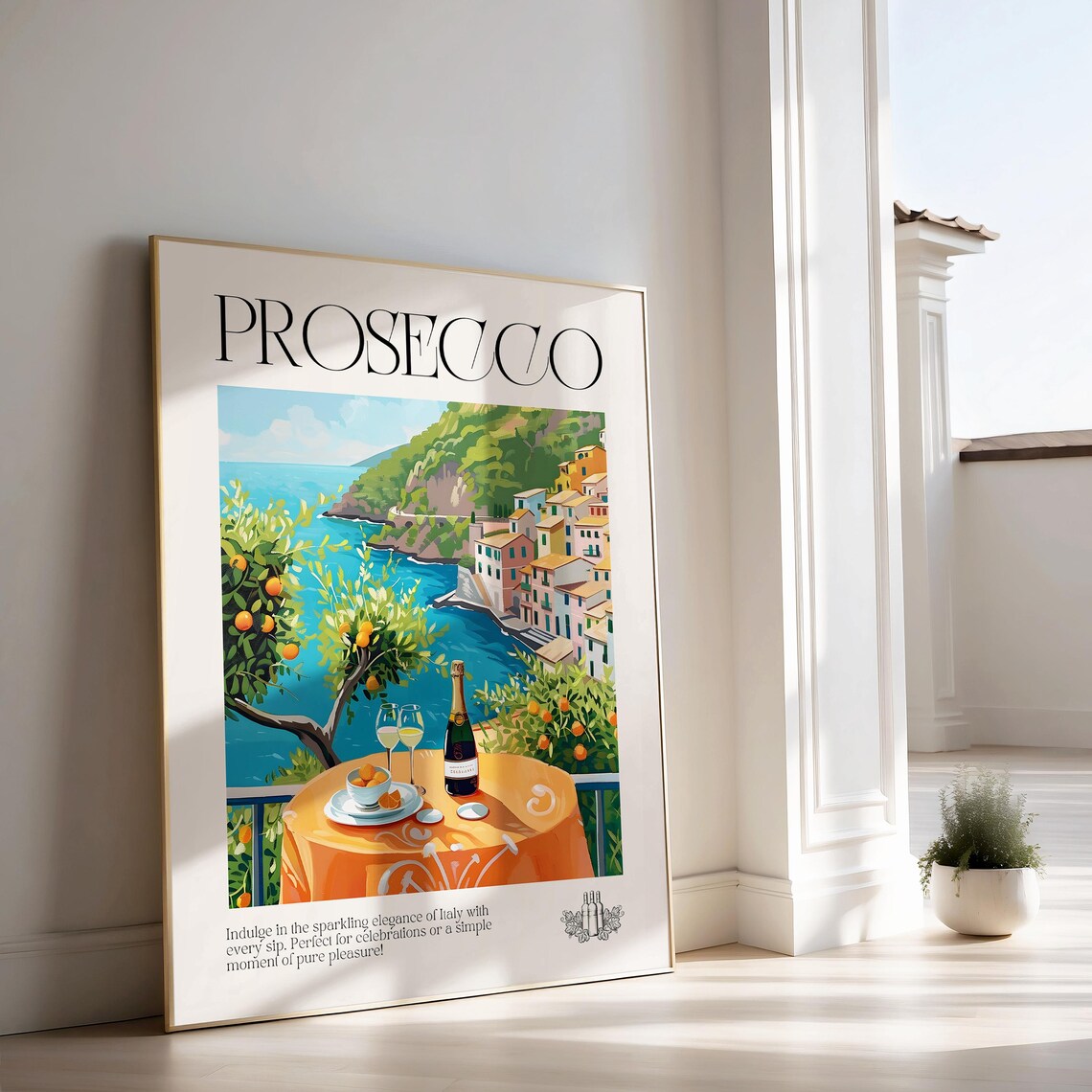 Prosecco Italian Coastal Village Wine Travel Illustration Bar Cart Poster - Image 3