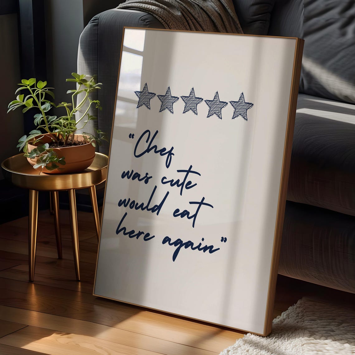 Chef Was Cute Five Star Review Kitchen Quote Script Funny Decor Poster - Image 2