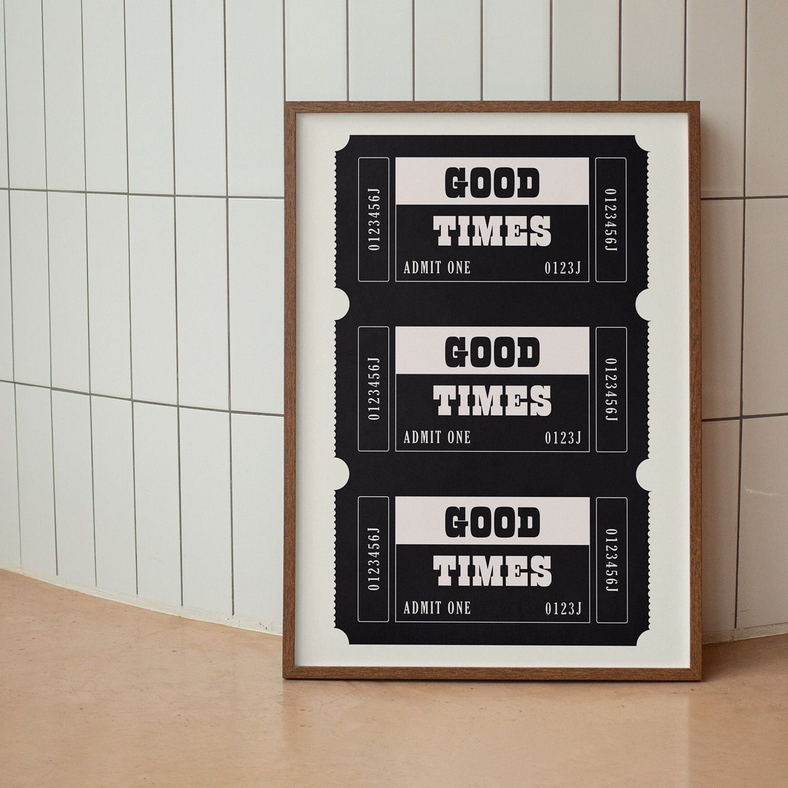 Good Times Admit One Retro Ticket Stub Poster Black and White Decor - Image 2