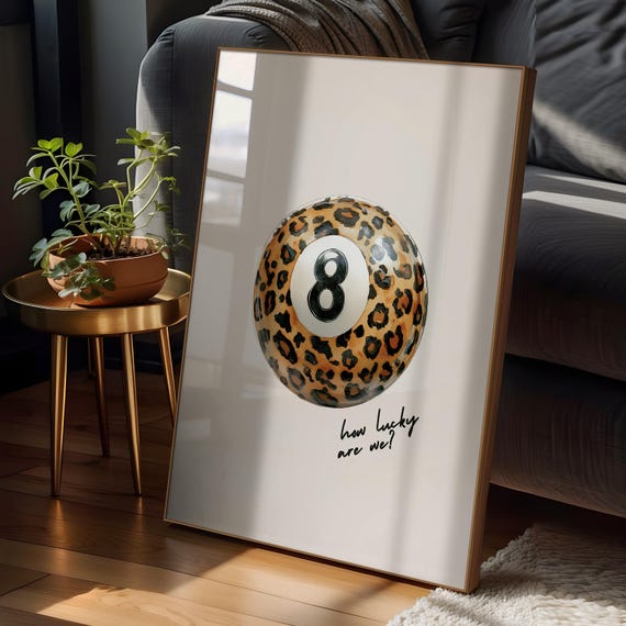 Leopard Pool Ball Retro Poster, Maximalist Aesthetic
