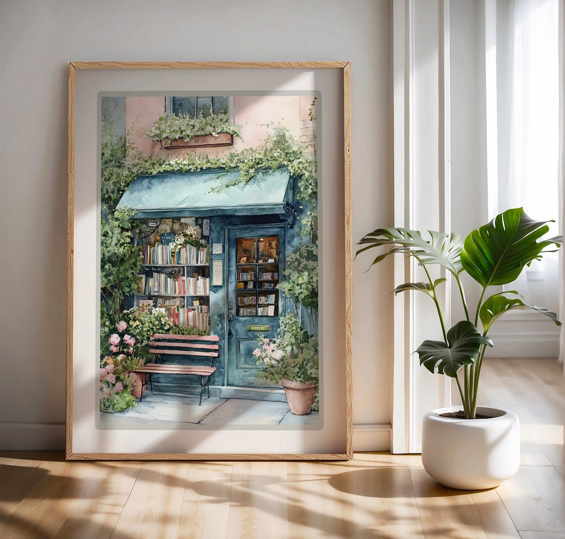 Charming Bookshop Storefront Watercolor Poster for Book Lovers - Image 3