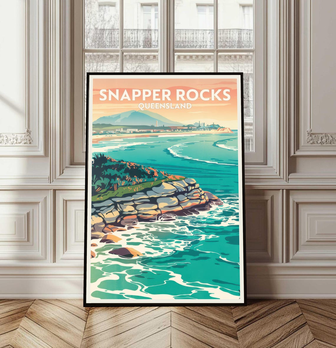 Snapper Rocks Queensland Vintage Travel Poster Surf Beach Waves