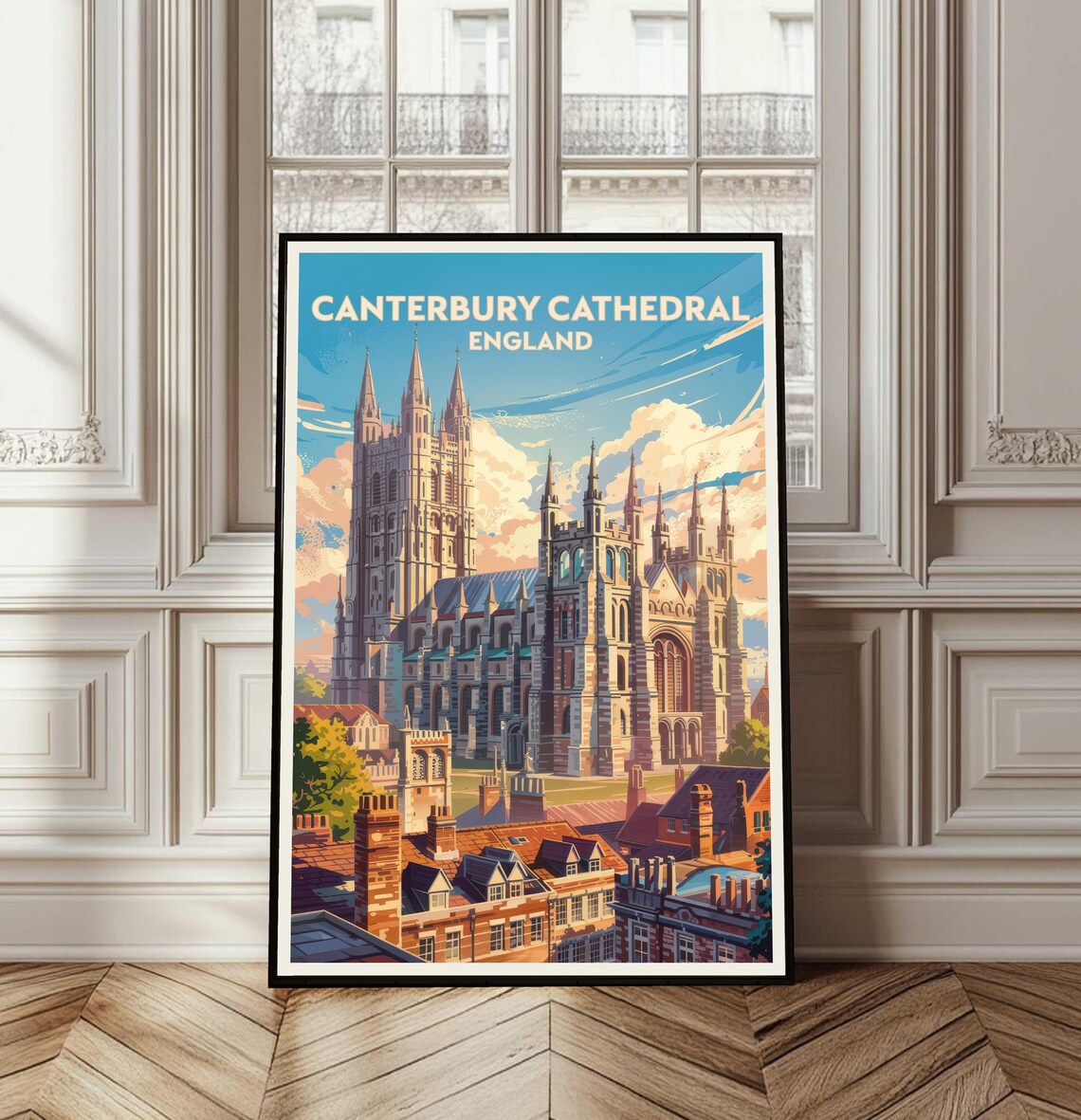Canterbury Cathedral England Vintage Travel Poster Gothic Landmark