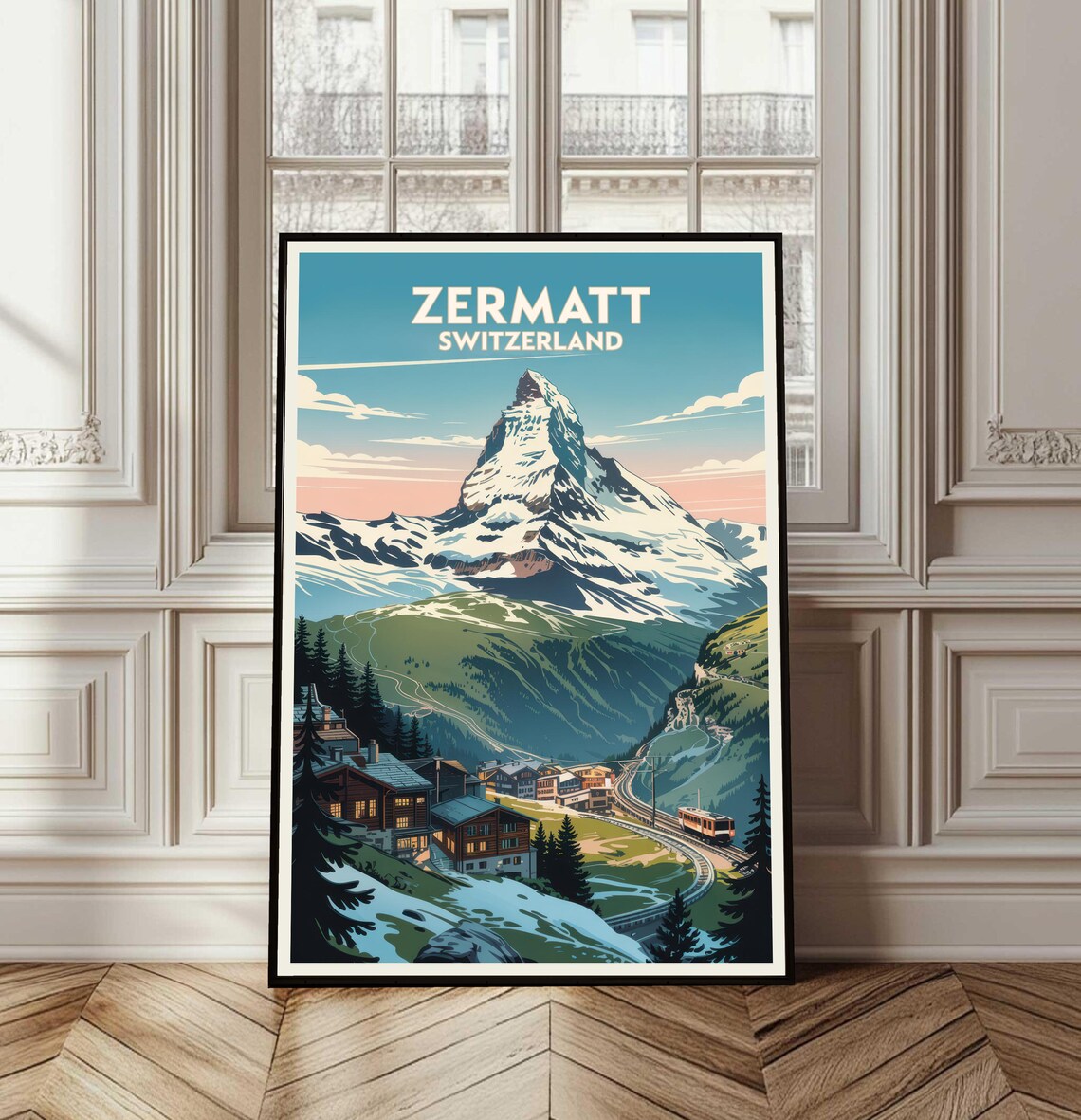Zermatt Switzerland Matterhorn Village Railway Travel Poster