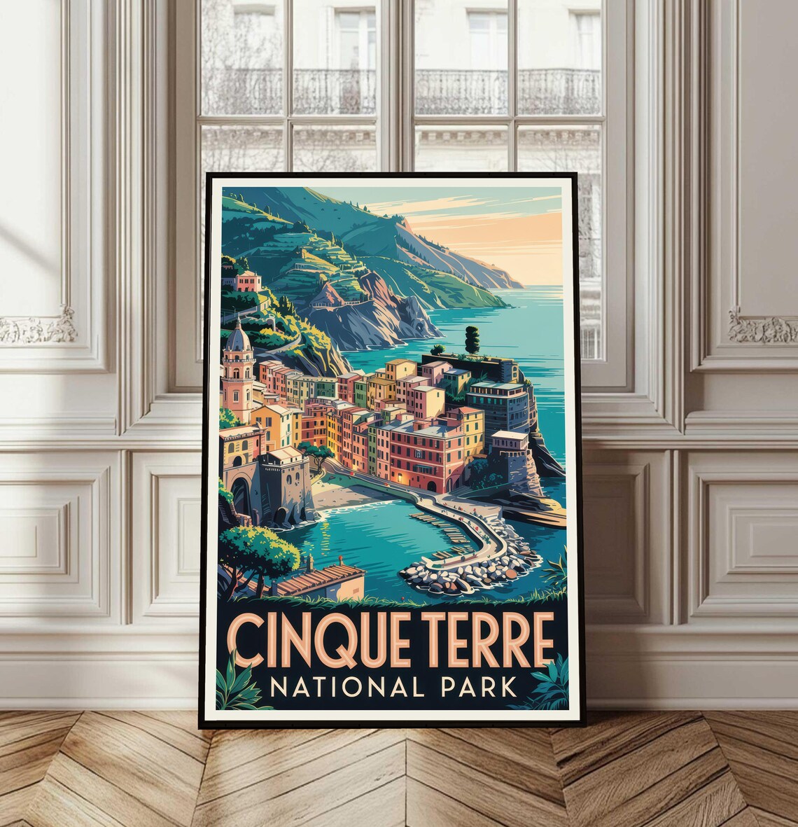 Cinque Terre Italy Coastal Village Vintage Travel Poster Artwork