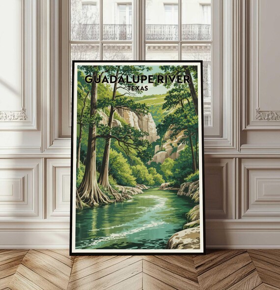 Guadalupe River Texas Lush Cypress Riverbanks Travel Art Poster