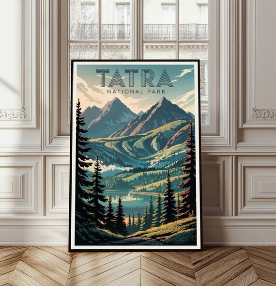 Tatra National Park Alpine Peaks Lake Vintage Travel Style Poster