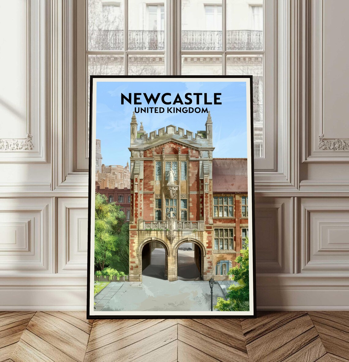 Newcastle United Kingdom Historic Gatehouse Vintage Travel Poster