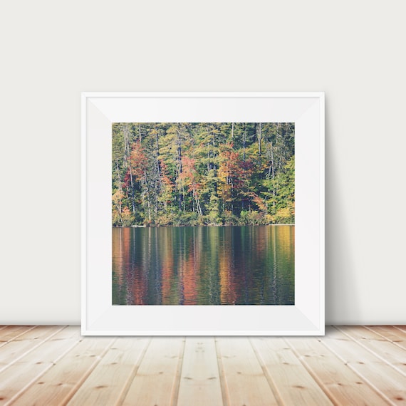 Autumn Fall Foliage Forest Lake Mirror Reflection Photography Print