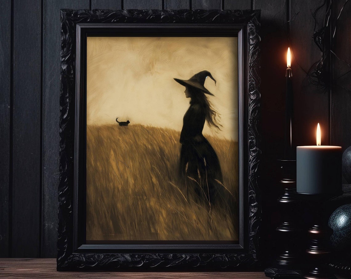 Witch And Black Cat Silhouette In A Golden Wheat Field Poster - Image 5