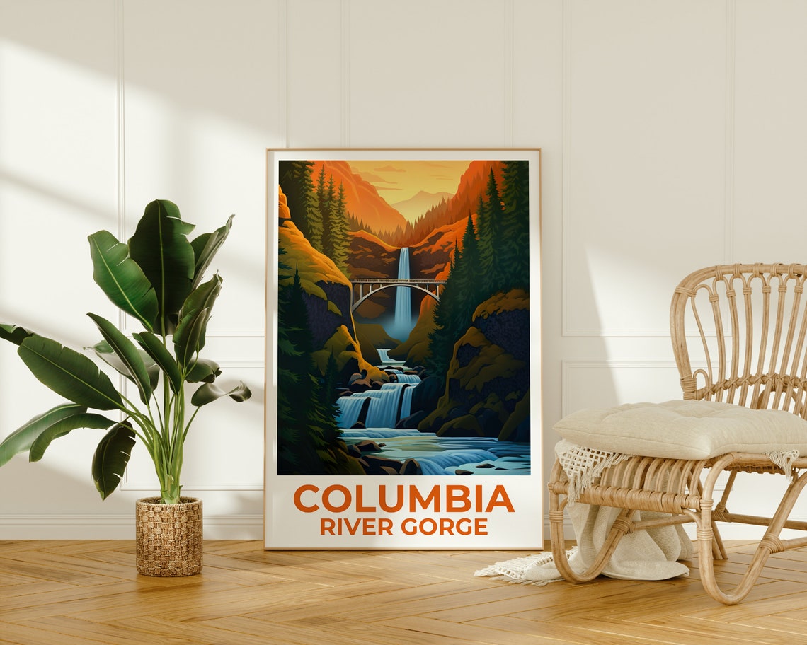 Columbia River Gorge Multnomah Falls Bridge Cascade Forest View Poster - Image 2