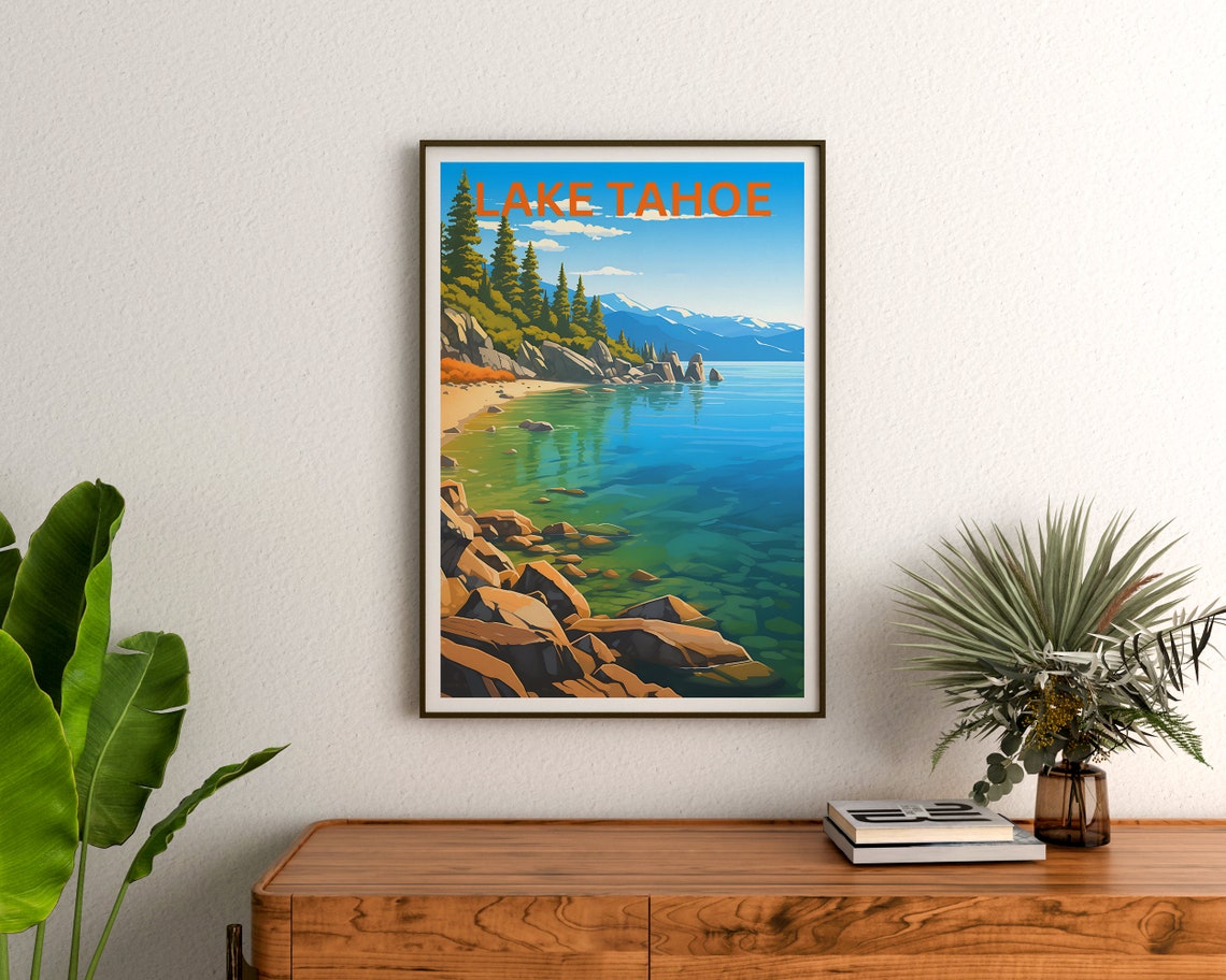 Lake Tahoe Crystal Clear Turquoise Cove Beach Boulder View Poster - Image 3