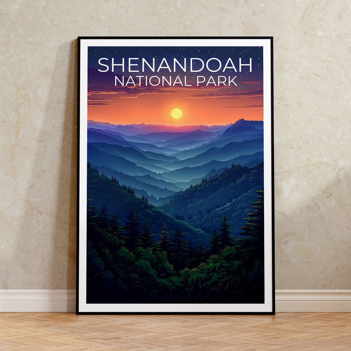 Shenandoah National Park Blue Ridge Sunset Layers Starry Sky Poster