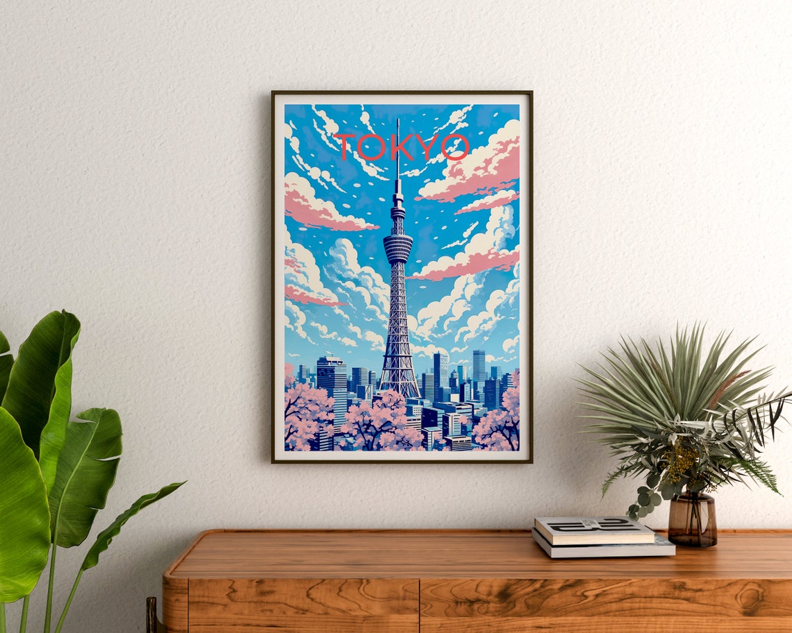 Tokyo Japan Skytree Tower Cherry Blossoms City Skyline Spring Poster - Image 3