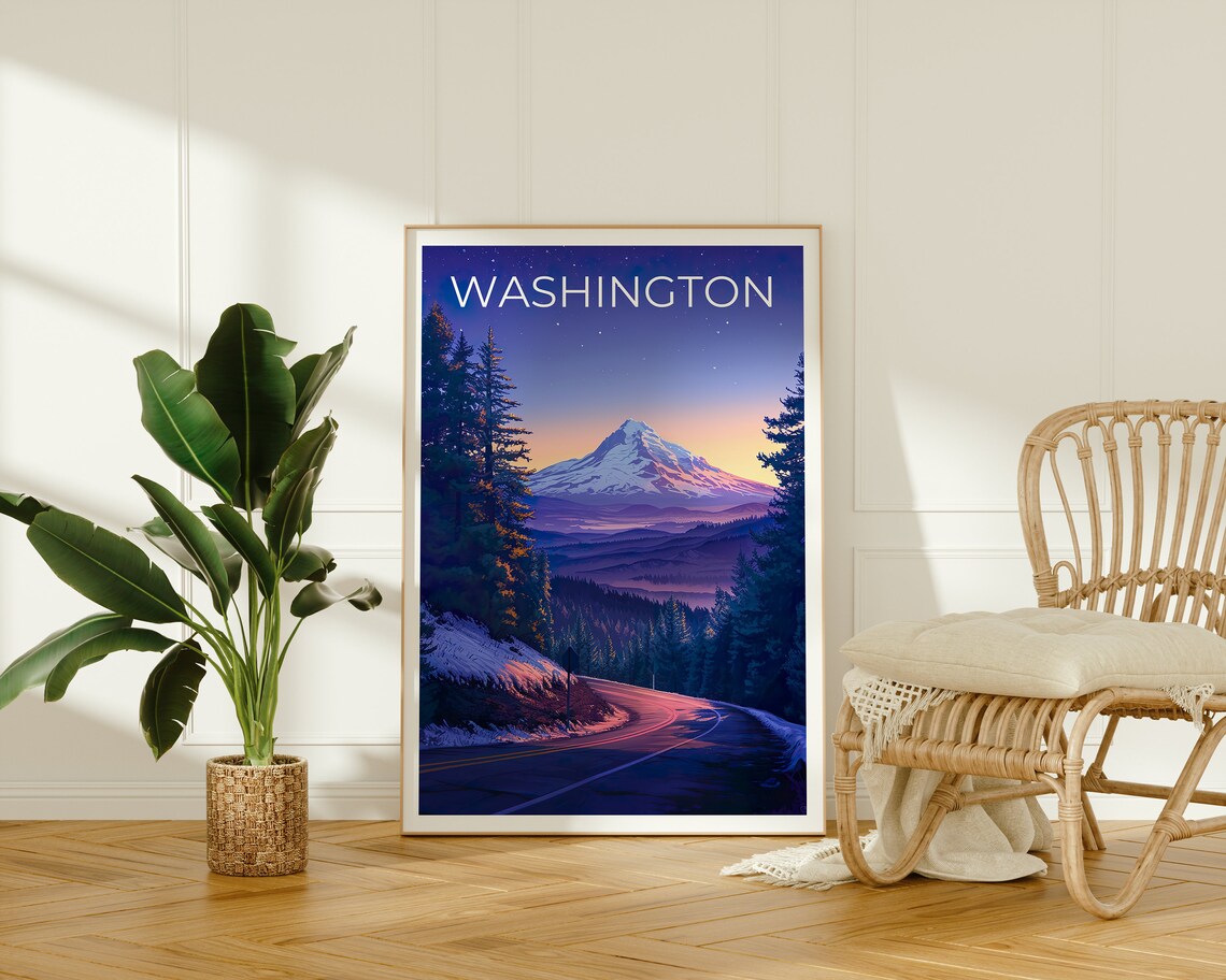 Washington State and Mount Hood Travel Poster - Image 2