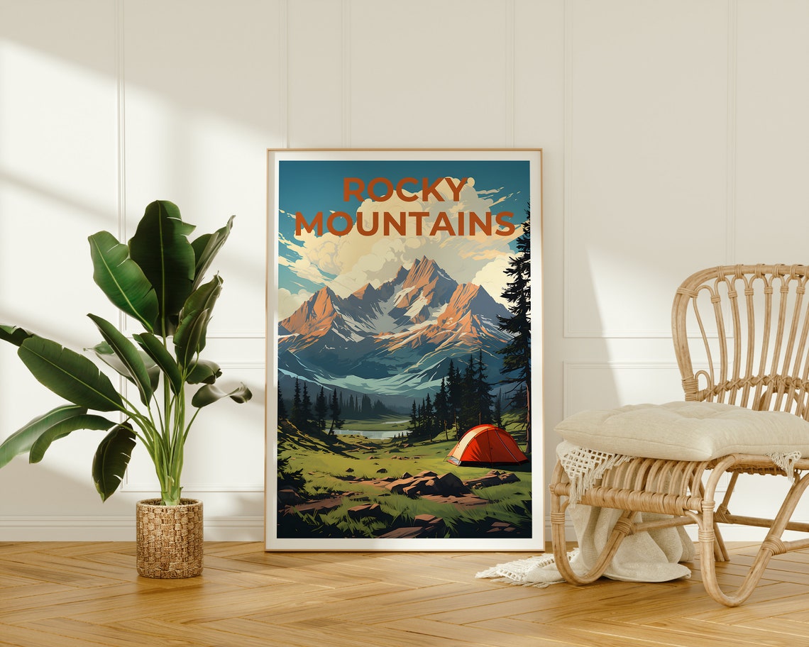 Rocky Mountains Camping Tent Alpine Peaks Meadow Vintage Travel Poster - Image 2