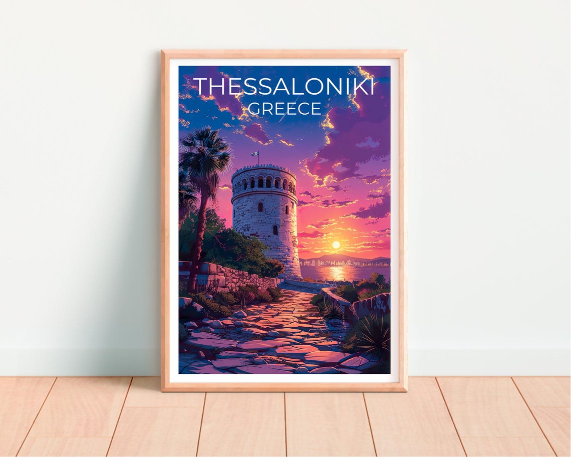 Thessaloniki White Tower Sunset Greece Waterfront Travel Poster - Image 2