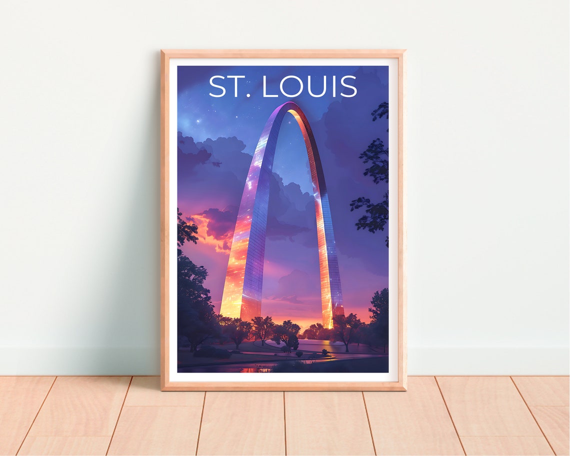 St Louis Gateway Arch Sunset City Skyline Landmark View Poster - Image 4
