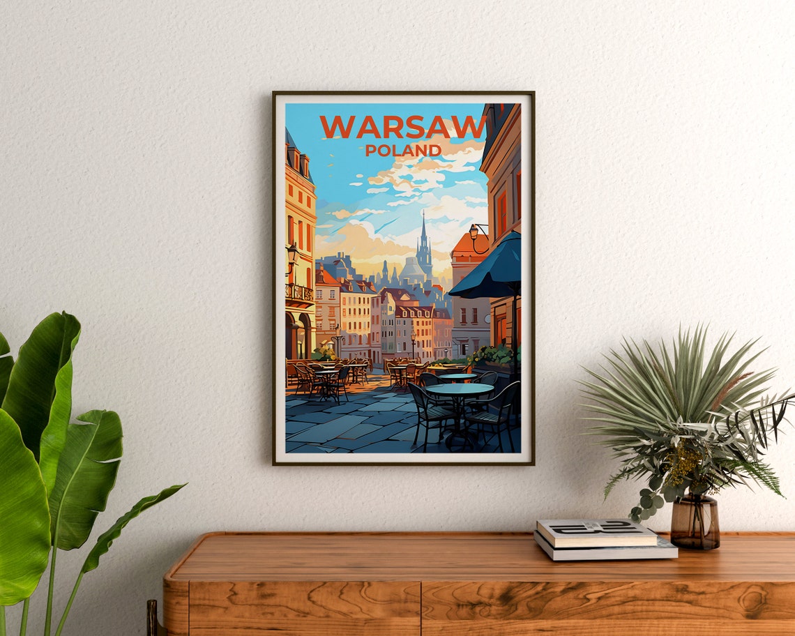 Warsaw Poland Old Town Street Cafe Colorful Illustration Poster - Image 3