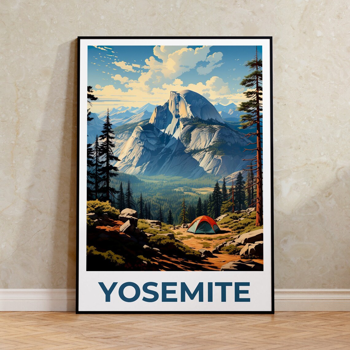 Yosemite Half Dome Travel Poster, California Art Print