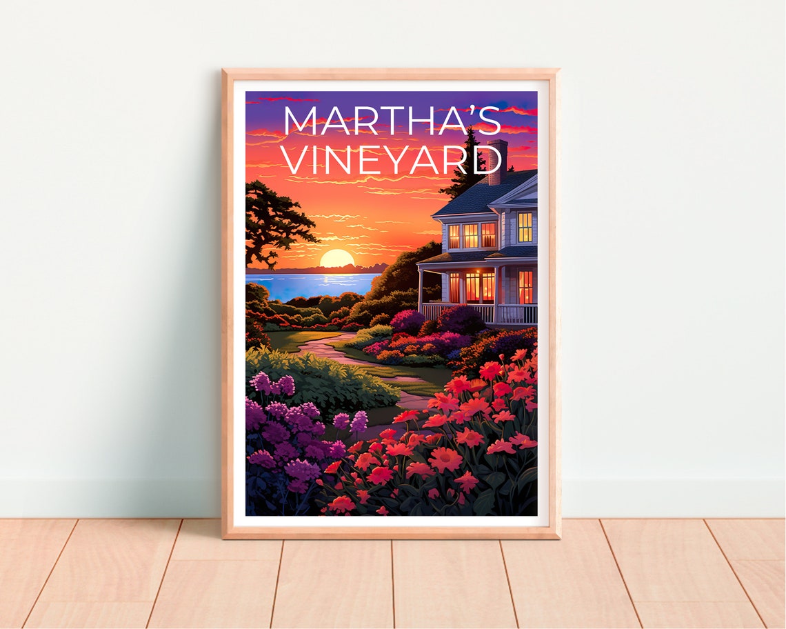 Martha's Vineyard Cottage Garden Sunset Waterfront Travel Poster - Image 4