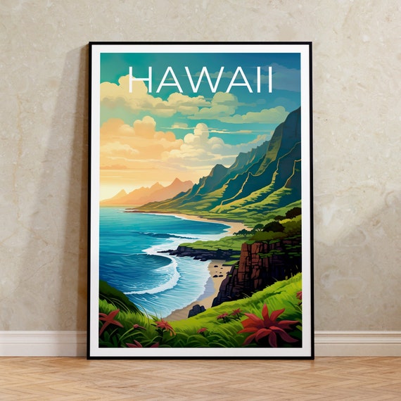 Hawaii Travel Poster, Mountain Landscape
