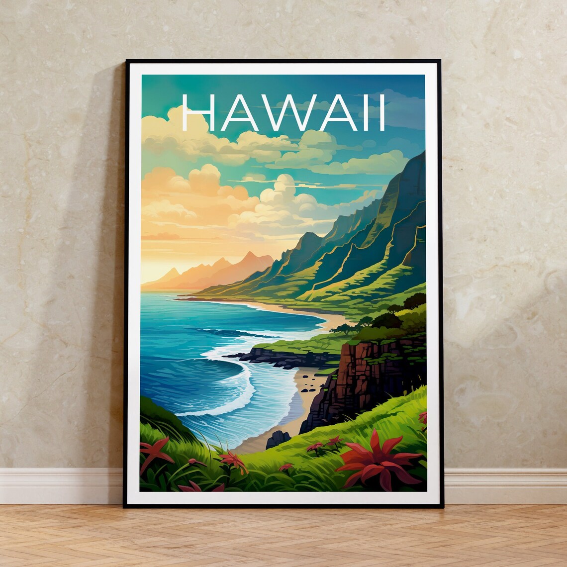 Hawaii Travel Poster, Mountain Landscape