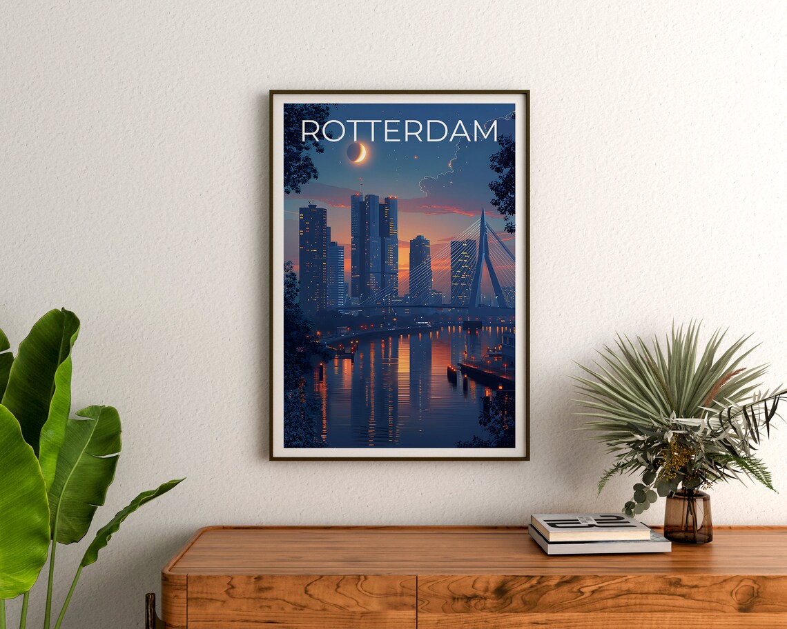Rotterdam Travel Poster, Erasmusbrug Bridge Print - Image 3