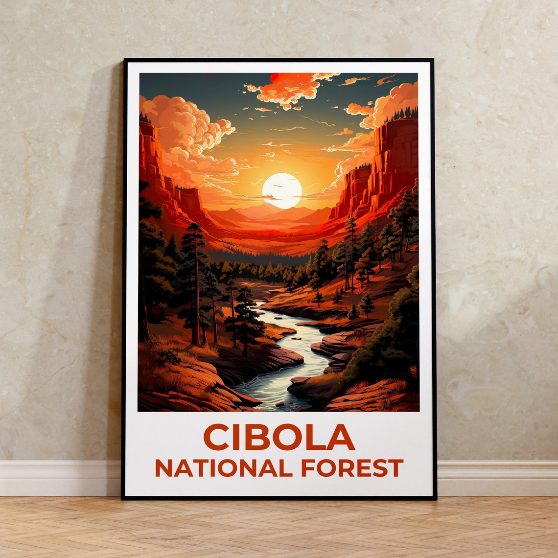 Cibola National Forest Red Rock Canyon River Sunset View Poster