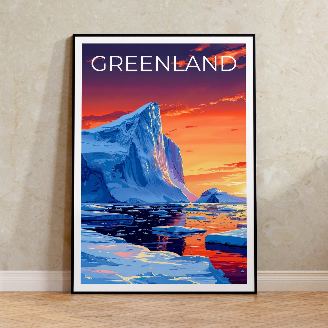 Greenland Iceberg Arctic Sunset Dramatic Ocean Twilight Travel Poster