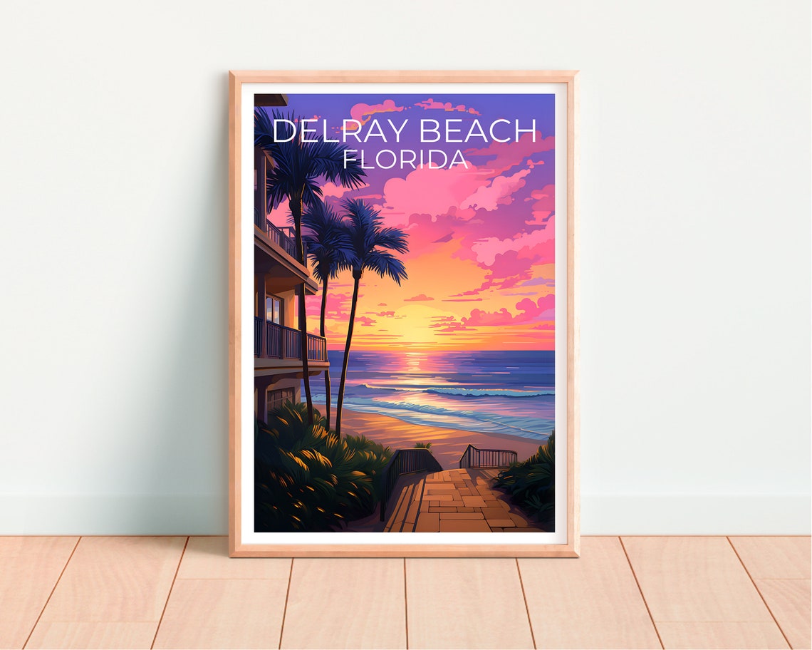 Delray Beach Florida Sunset Palms Ocean Waves Boardwalk View Poster - Image 4