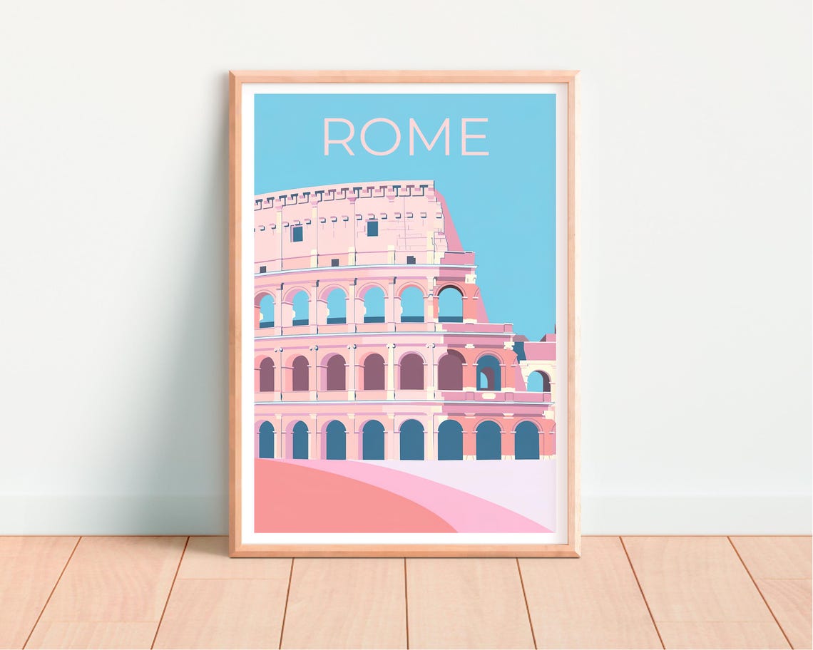 Rome Colosseum Soft Pink Minimalist Architectural Illustration Poster - Image 2