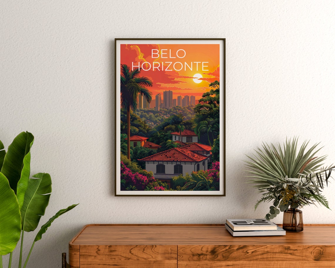 Belo Horizonte Brazil Sunset Skyline Palm Trees Colonial Homes Poster - Image 3