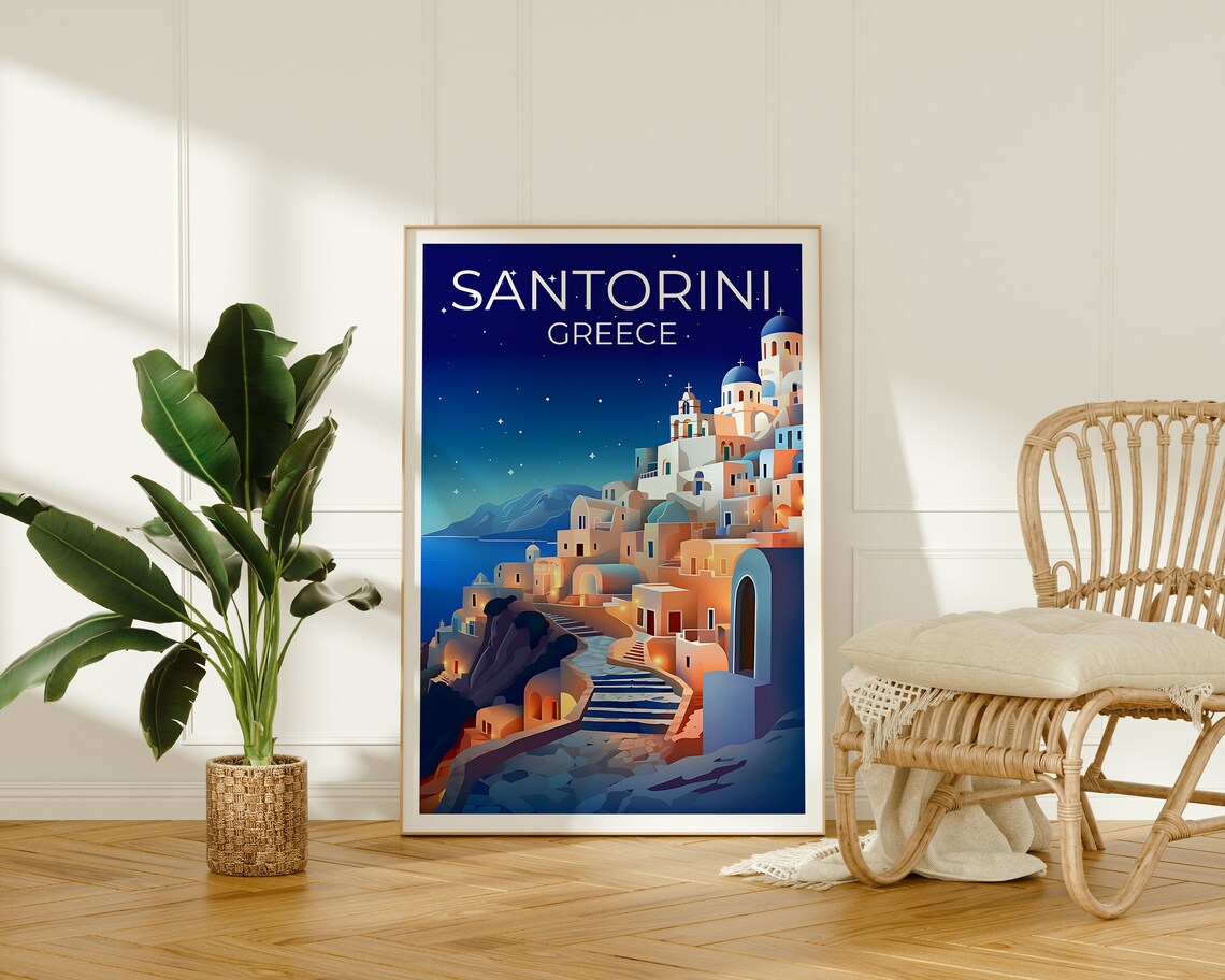 Santorini Greece Travel Poster, Greek Island Print - Image 2