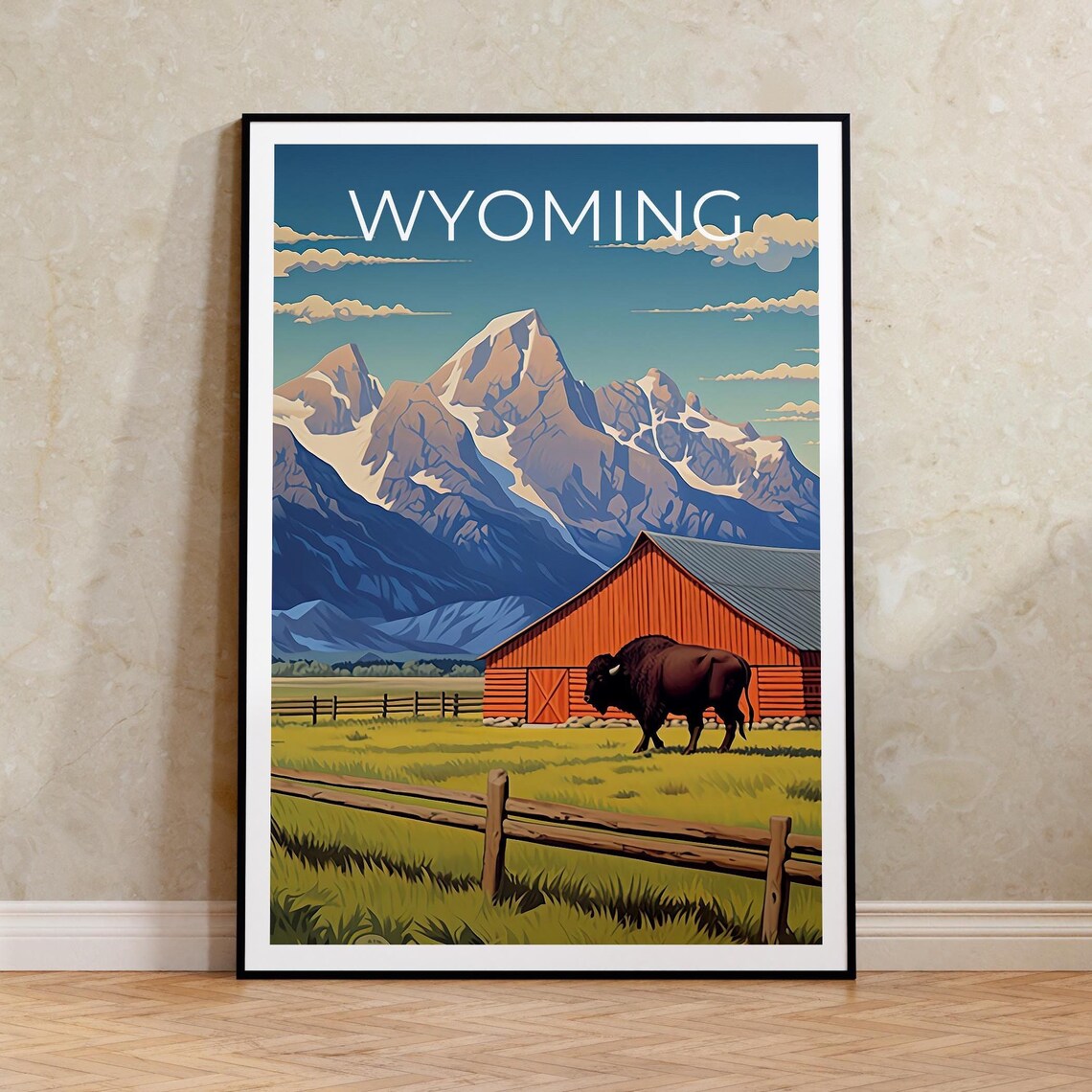 Wyoming Travel Print, Grand Teton Bison Poster