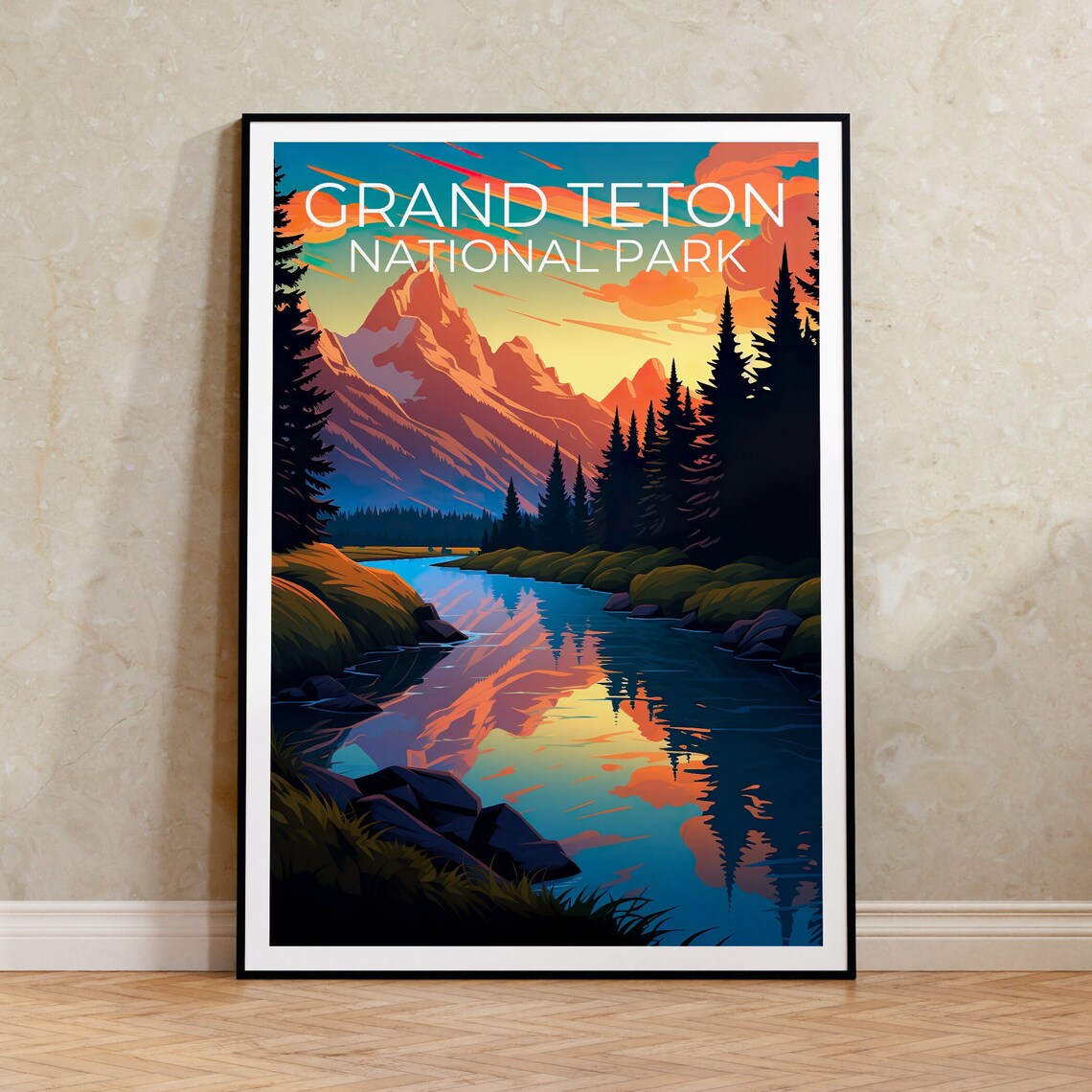 Grand Teton National Park Wyoming Sunset Peak Lake Reflection Poster