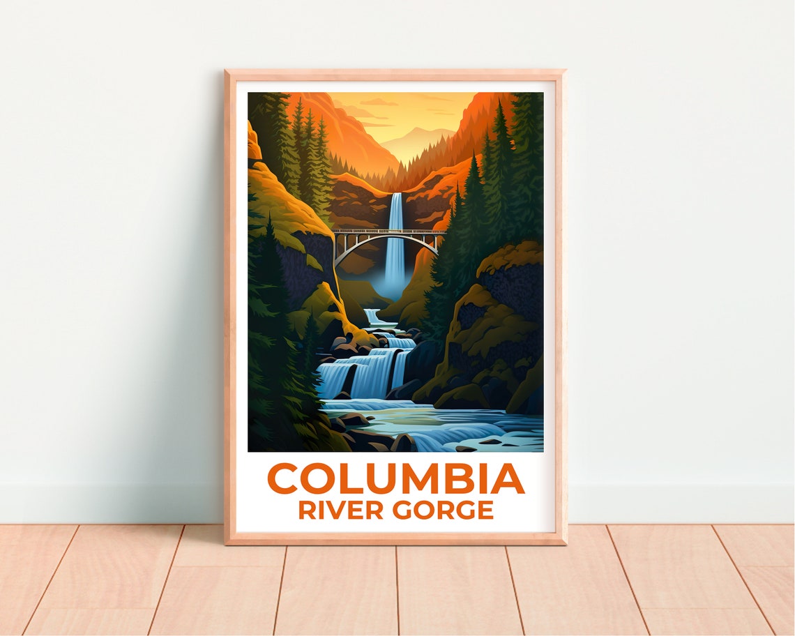 Columbia River Gorge Multnomah Falls Bridge Cascade Forest View Poster - Image 4