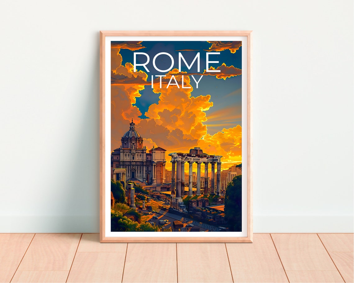 Rome Italy Roman Forum Ruins Dramatic Sunset Clouds Travel Poster - Image 4