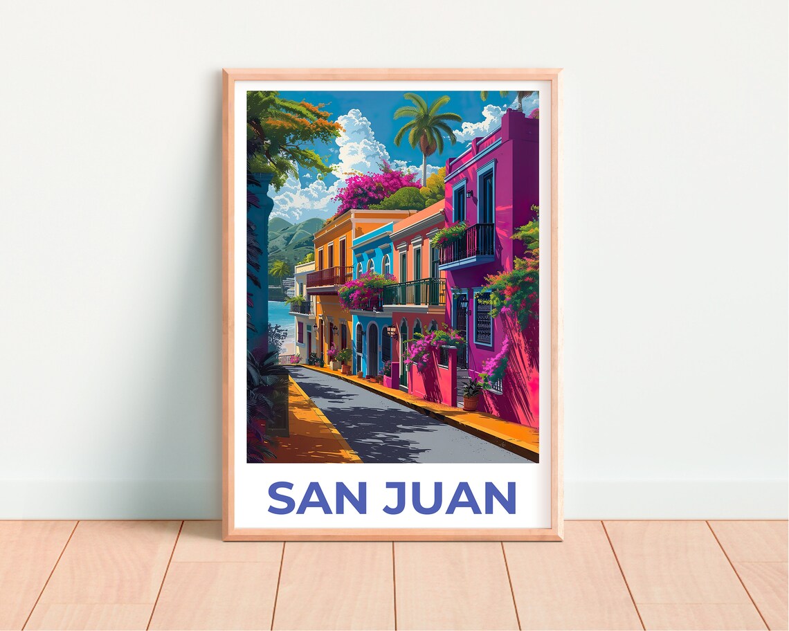 San Juan Puerto Rico Old Town Colorful Street Colonial Travel Poster - Image 4