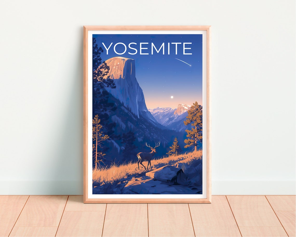 Yosemite California Half Dome Dusk Deer Meadow Stars Travel Poster - Image 4