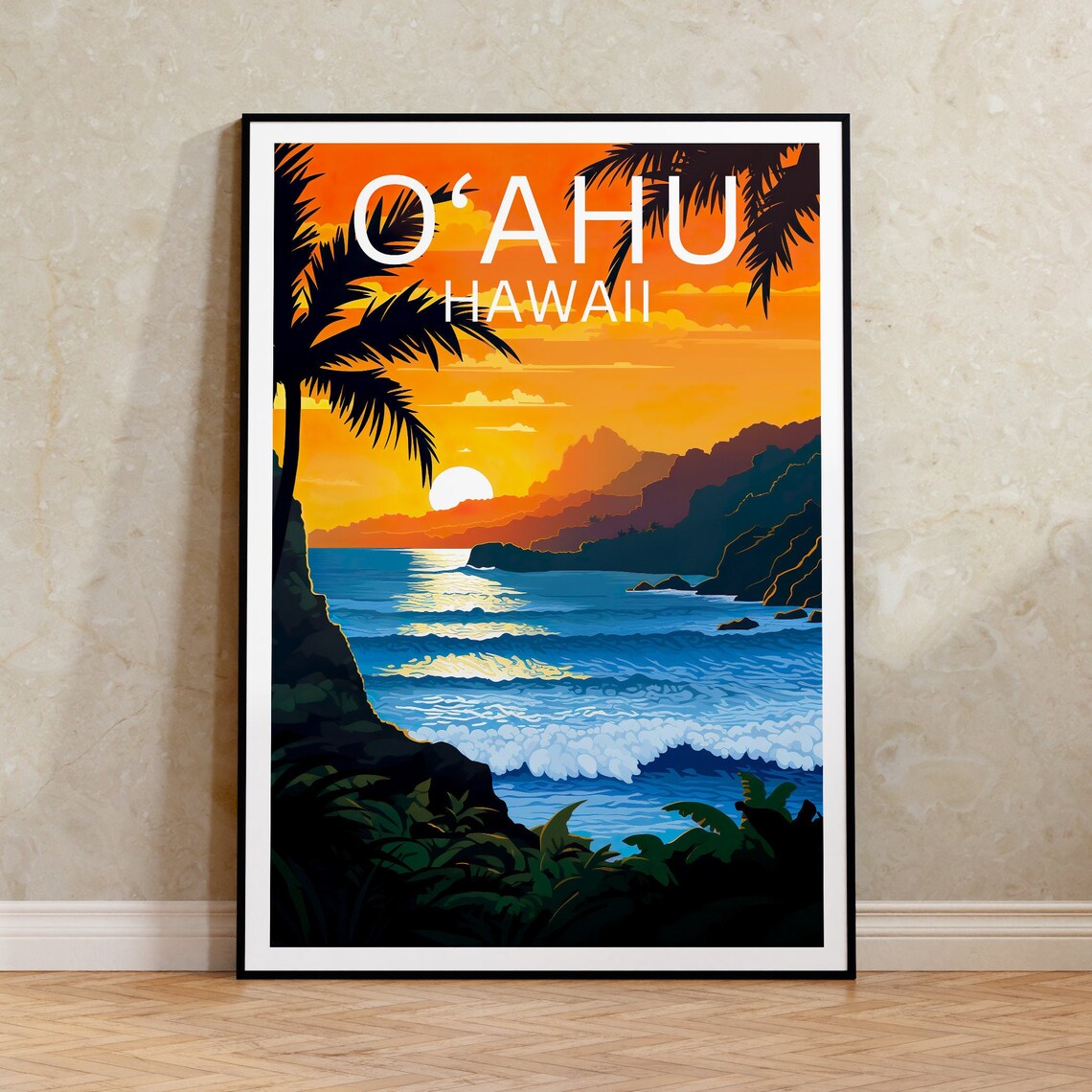 Oahu Travel Poster, Hawaii Island Wall Art