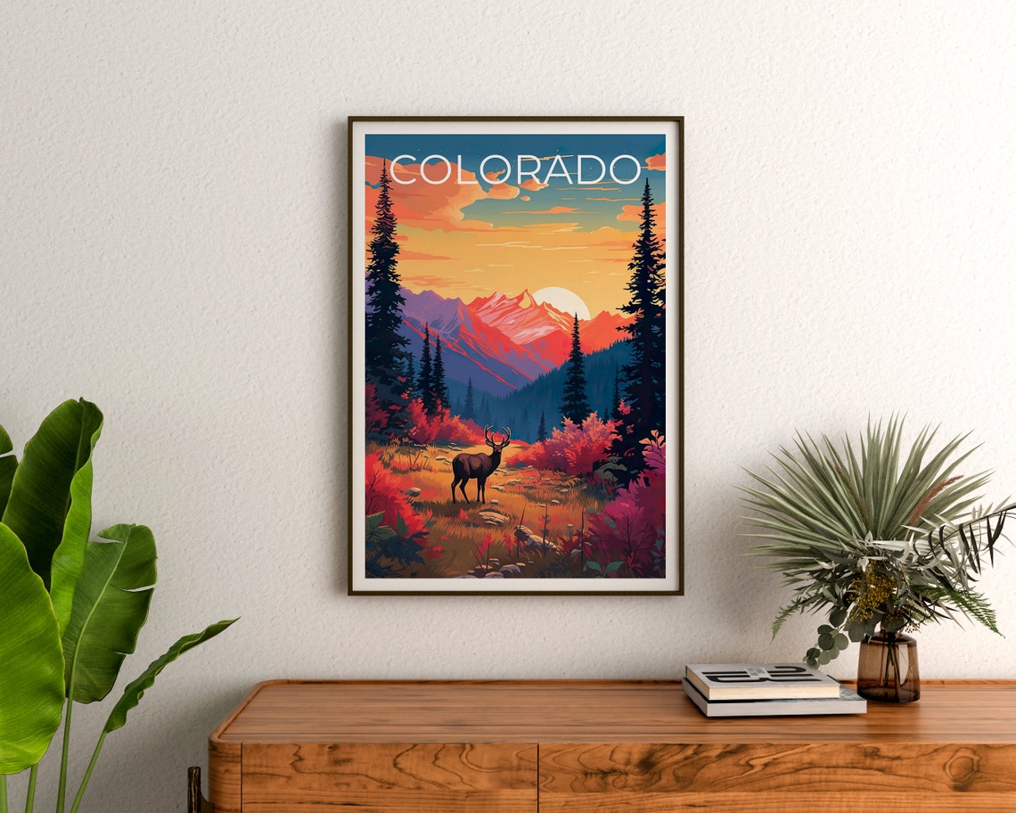 Colorado Deer Autumn Meadow Sunset Rocky Mountain View Poster - Image 3