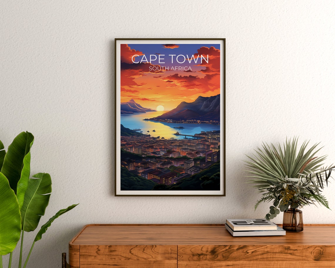 Cape Town South Africa Bay Sunset Table Mountain Harbor Lights Poster - Image 3