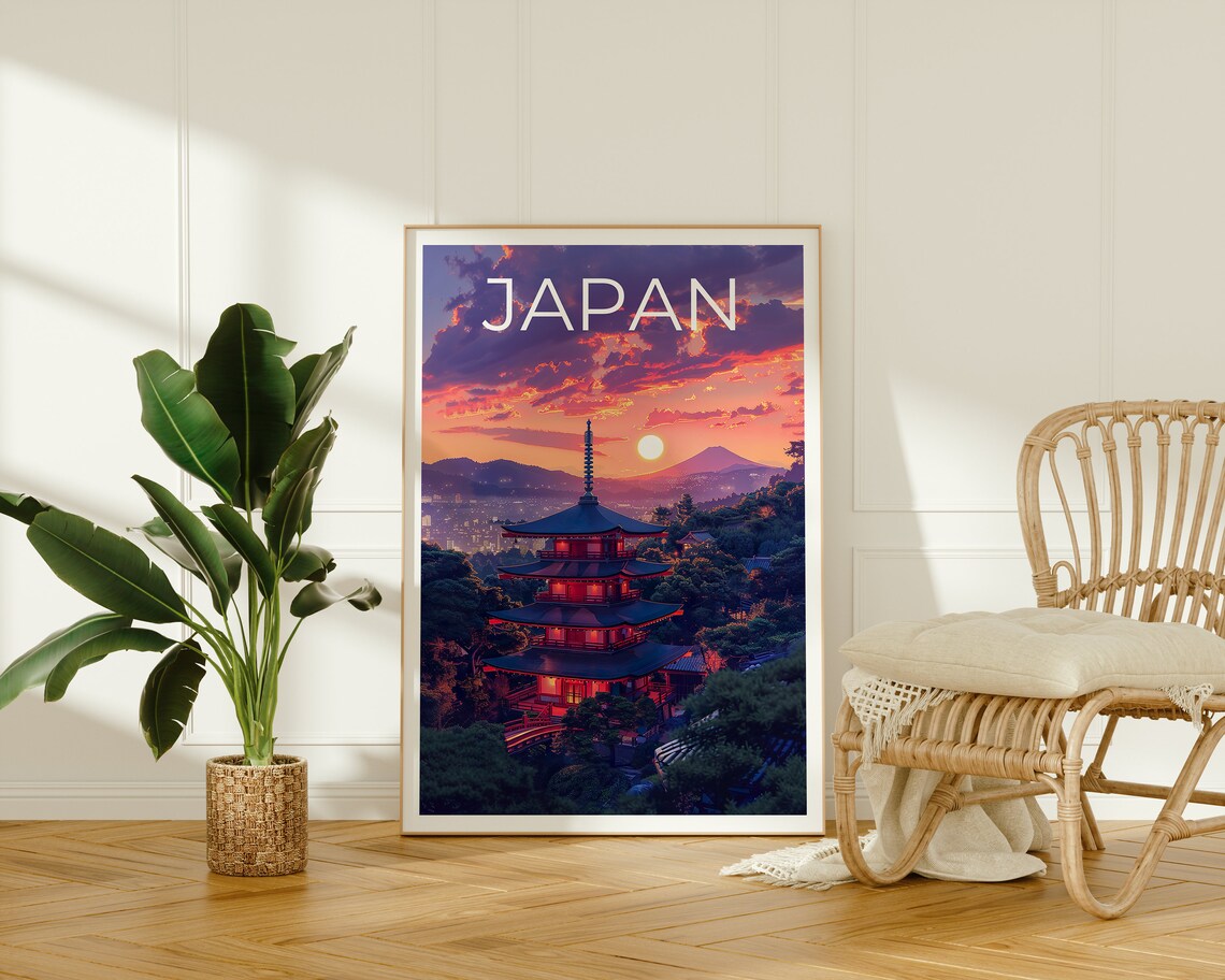 Japan Kyoto Pagoda Sunset Temple Forest Evening View Travel Poster - Image 3