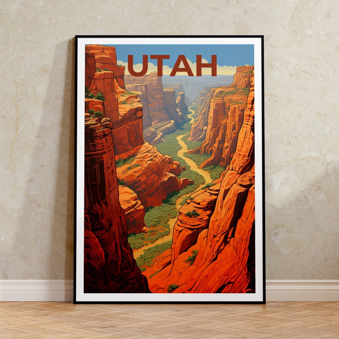 Utah Red Rock Canyon River Gorge Desert Cliffs Scenic Travel Poster