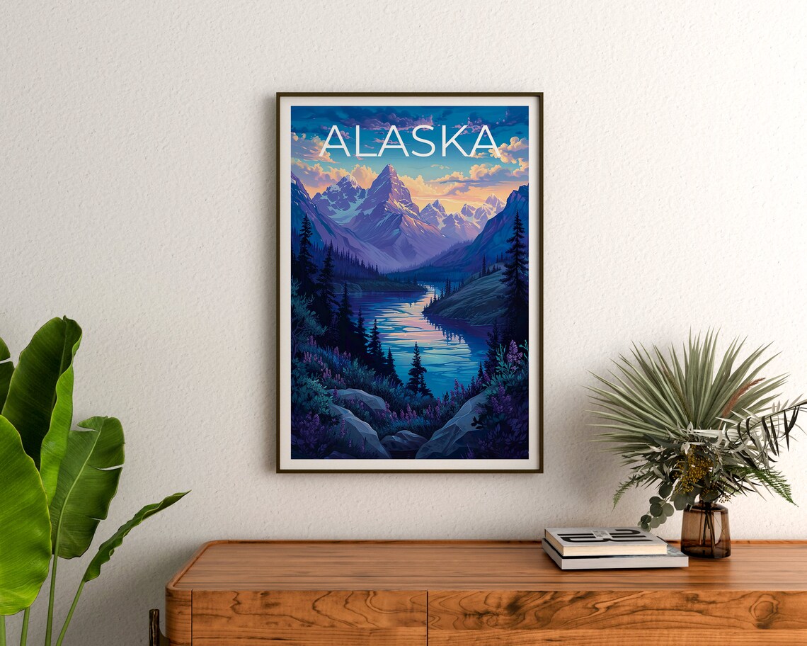 Alaska Travel Poster, Mountain Landscape Art Print - Image 3